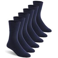 Non-Binding Diabetic Socks Women, Feelwe Cotton Socks for Women Mens Crew Hiking Socks Non-Binding Diabetic Loose Welt Soft and Comfort Cycling Ankle Socks Navy Wide Diabetic Socks, 6 Pairs Navy M