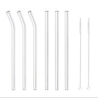 Reusable Glass Smoothie Straws, Drinking Straws for Milkshakes Frozen Drinks, Pack of 8 Includes 2 Cleaning Brush,Environmentally Friendly- 7.8" x 8 mm