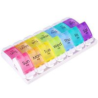 YOKASON 7 Day AM/PM Organizer - BPA Free, Push Button, Large Capacity, Each Compartment Fits Pills/Vitamin/Fish Oil/Supplements (Rainbow)