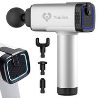 Youlisn Muscle Massage Gun - Deep Tissue Massager Gun for Athletes - Cordless Percussion Massagers Handheld - 4 Changeable Heads - Silver