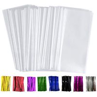 Benail 300 Pack 4” x 9” Treat Bags Plastic OPP Bags with Gusset Bottom 1.4 mils Thickness Multi-purpose Coming With 300 Colorful Twist Ties
