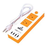 Power Strip Surge Protector by Artix NRGPower C300, 2 AC Outlets and 4 USB Charging Ports 5-Ft Cord (White & Orange)
