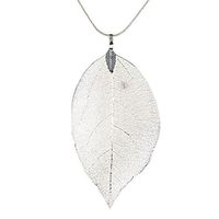 Meolin Real Leaf Pendant Necklace Bohemian Long Chain Necklace Sweater Chain,Silver,24.8in