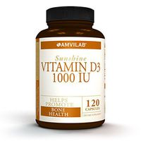 Amvilab Vitamin D3 1000IU - with Vitamin C & Bioflavonoid Complexes for People with Little Sun Shine Exposure, Effective Supplement to Support Bone Health and Increase Vitamin D Level – 120 Capsules