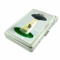 Cigarette Case with Built in Lighter Vintage Alien Abduction S8 Smoking King Size Cigarettes Silver Metal Wallet 4" X 2.75" RFID Protection Space Invaders