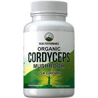 Organic Cordyceps Mushroom Capsules (USA Grown) by Peak Performance. Naturally Harvested Cordycep Mushrooms Extract. Energy + Performance. Antioxidant, Beta Glucans Supplement 60 Pills