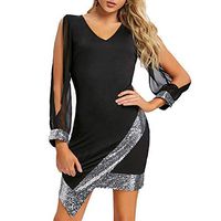 Womens Dresses Women's Long Sleeve V-Neck Party Dress Front Asymmetric Evening Party Mini Dress Black