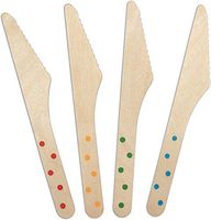 CaterEco 100-Piece Birchwood Compostable Knives, Polka Dot Print