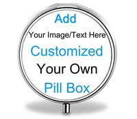 Custom Pill Box Gift - Add Your Photo or Text Design Customized Your Own Pills case. Portable Round Metal Silver Pill Cases. (Customized-Round)