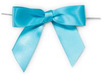 TURQUOISE 3" Pre-Tied Satin Bowswith 5" Twist Ties~ 7/8" ribbon 12 unit, 12 pack per unit.