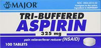 Tri Buffered Aspirin Tablets Generic for Bufferin 325 mg 100 Tablets per Bottle Pack of 2 Total 200 Tablets