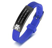 VNOX Customize Blue Silicone Rubber Stainless Steel Medical Alert ID Adjustable Bracelet for Girl Boy