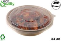 300 Count - EcoQuality 24oz Round Disposable Bowls with Microwavable Lids Natural Sugarcane Bagasse Bamboo Fibers Sturdy Compostable Eco Friendly Environmental Paper Plastic Bowl Alternative Tree Free