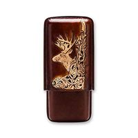 Lxc Smoking Set/Cigar Set Travel Portable Compact Cigar Humidor Cigar Tube Leather Cigarette Case Sika Deer Decoration Can Accommodate 3 Cigar Men's Gift Box Ideas Brown Cigar Humidors