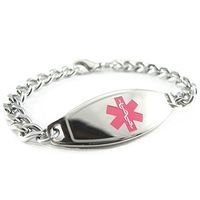 My Identity Doctor - Custom Engraved Medical ID Bracelet, 5mm 316L Steel for Teens, Adults - Medium - Pink - Wrist Size 8.25 Inch