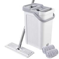 ZHENHAO Autoclean Mop - Floor Mop & Bucket Set with Microfibre Pad & Self Cleaning & Drying 360 Flat Mop Head Dual Chamber Bucket System Keeps Your Hands Clean,Grayish-White,A