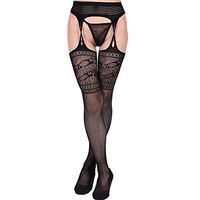 ieasysexy Womens Black Fishnet Lace Tights Suspender Pantyhose Stretchy Thigh-High Stockings Anti-Slip and Durable Stockings
