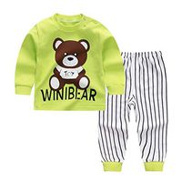 Ugthe Toddler Girl Sets 2Pcs Animal Print Kids Boy Girl Long Sleeve Shirt Pajama Sleepwear Pants Outfits - 90 Green Little Bear