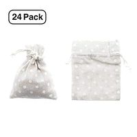 Linen and Bags 4” x 5” Linen Drawstring Party Favor Bags with White Polka Dot Craft Pouches 24 Pack