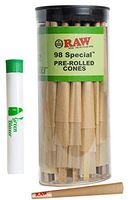RAW Pre Rolled Cones 98 Special: 50 Pack - Rolling Papers with Filter Tips - Clean & Slow Burning RAW Cone - Includes Green Blazer Doob Tube