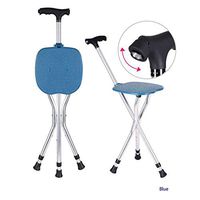 Led Lamp Old Man Walking Stick Stool, Adjustable Height Elderly Three-Legged Folding Walker with Sitting Lights, Walking Stick Cane Stool (Color : F)