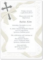 Silver Foil Cross and Pearl Ribbon Baptism Christening Invitations - Set of 20