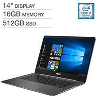 ASUS ZenBook UX430UN UltraBook Laptop: 14" Matte NanoEdge FHD (1920x1080), 8th Gen Intel Core i7-8550U, 512GB SSD, 16GB RAM, NVIDIA MX150 Graphics, Backlit Keyboard, FingerPrint Reader, Windows 10