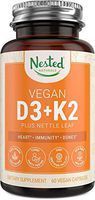 Vitamin D3+K2 Plus Nettle Leaf Supplement | 60 Vegan Capsules | 5000 IU Vitamin D-3 Made from Chickpeas, with Vitamin K-2 MK7 | Supports Strong Bone, Immune System & Healthy Heart | 100% Non-GMO