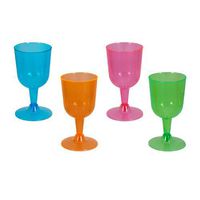 Party Essentials Hard Plastic Two Piece 5-1/2-Ounce Wine Glasses, Assorted Neon, 20 Count