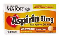 Major Children's Chewable Aspirin 81mg - 36 Tablets, Pack of 4