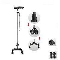 Guoziya Height Adjustable Four-Legged Cane Anti-Slip Old Man Crutch Lightweight Telescopic Walking Stick Load 200KG (Color : Black-B)