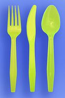 Wow Plastics Inc. Medium Weight Spoon, Fork, Knife - Neon Yellow - 3/1000 (3,000/Case)