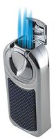 Visol Five Torch Flame Table Cigar Lighter with Carbon Fiber Plate (Chrome with Blue Carbon Fiber)
