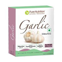 Pure Nutrition Odourless Garlic Oil Capsules - 500mg Liquid Filled Capsule. 60 Veg Caps. Non GMO and Gluten Free.