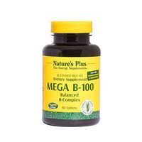 NaturesPlus Mega B100 Complex, Sustained Release - 90 Vegetarian Tablets - High Potency B Complex Vitamin Supplement, Energy & Brain Booster, Stress Reliever - Gluten-Free - 90 Servings