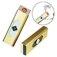 Electronic Cigarette Lighter, Atian Aluminum Shell USB Rechargeable Lighter Ignition Lighter Double Sided Windproof Plasma Flameless Lighter,Push-Out USB Socket Boyfriends Gifts, Gold
