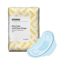 Amazon Brand - Solimo Thick Maxi Pads with Flexi-Wings for Periods, Unscented, Regular, Size 1,  36 Count