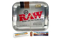Raw"Metallic" Large Rolling Tray, King Size Element Rice Papers, 110mm Adjustable Roller, with Hemp Wick - 4 Item Bundle