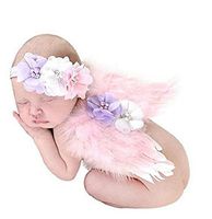 Photo Prop Outfit Baby Girl Angel Feather Wing Costume Chiffon with Headband Newborn Photo Prop Costume (Pink)
