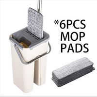 Flat Mop Flat Squeeze Magic Automatic Mop and Bucket Avoid Hand Washing Microfiber Cleaning Cloth Kitchen Wooden Floor Lazy Fellow Mop(6pcs mop Cloth)
