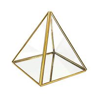RUZYY Pyramid Storage Box Glass Terrarium Design Jewelry Holder Clear Faceted Succulent Air Plant Planter Box Pot/Keepsake Display Bowl(Gold Black) (No Plants) - Gold