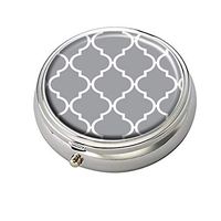 Cecillia Grey Tile Decorative Boxes Silver Round Pill Box Medicine Tablet Holder Wallet Organizer Case for Pocket or Purse