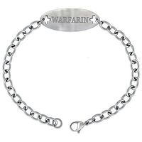 Surgical Stainless Steel Medical Alert Warfarin Bracelet 9/16 inch Wide, up to 9 inch Long