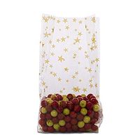 100ct Small Gold Celestial Stars 7x2x3" Cello Cellophane Party Treat Food Snack Bags