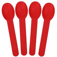 [50 Count] Red Heavy Duty Plastic Spoons - Disposable Frozen Yogurt Ice Cream Spoons - Frozen Dessert Supplies