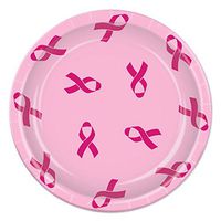 Pack of 96 Disposable Hot and Light Pink Ribbon Dinner Plates 9"