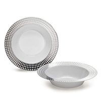 " OCCASIONS" 120 Bowls Pack, Medium Weight Disposable Wedding Party Plastic Bowls (12oz Soup Bowl, Princess in White & Silver)