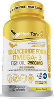 Triglyceride Omega 3 Fish Oil 2500 MG Triple Strength Burpless High EPA & DHA, NSF-Certified, 120 Soft Gel Capsules No Fishy After Taste - Heart, Joint and Brain Health