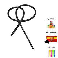 Talebz Hookah | Premium 74” Silicone Hookah Hose Kit | Modern Aluminum Hookah Handle with 50G Al Fakher Shisha, 6 Coco Coals and 15 Mouth Tips