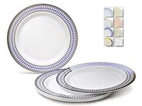 " OCCASIONS" 40 Plates Pack, Heavyweight Disposable Wedding Party Plastic Plates (10.5'' Dinner Plate, Odyssey in White/Blue & Gold)